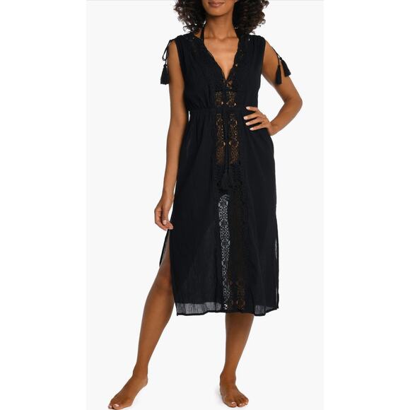 New La Blanca Island Fare Cover-Up Midi Dress in Black Size S